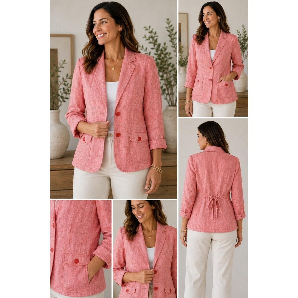Studio Works Coral Red Linen Blend Two Button Blazer Jacket S